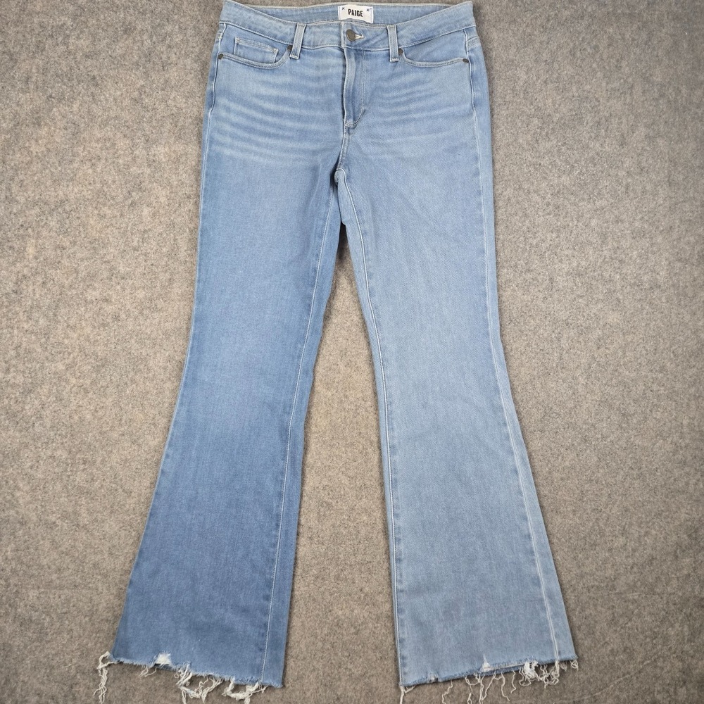 Paige Skyline Bootcut Jeans Women 30x31 Blue Denim Light Wash Fray Boho Y2K